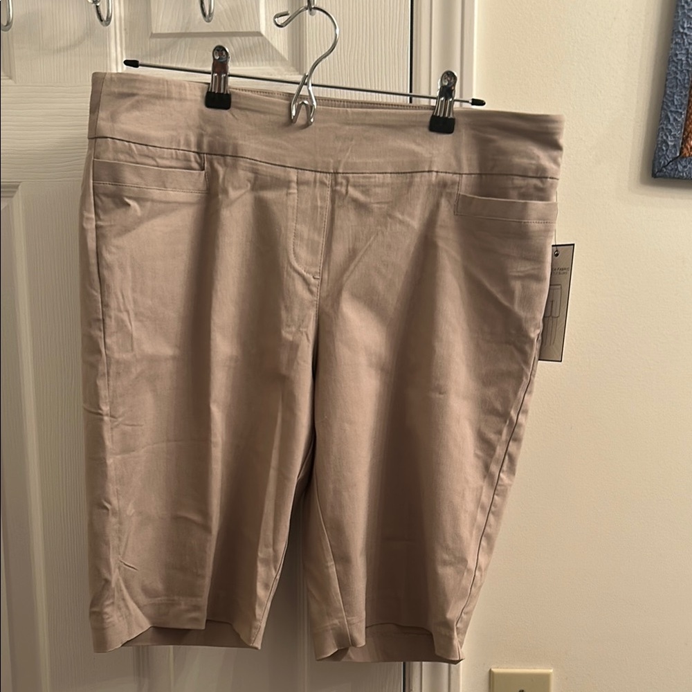 NWT Dana Buchman Slims & Shapes Super Stretch Women's Tan Shorts Sz Large